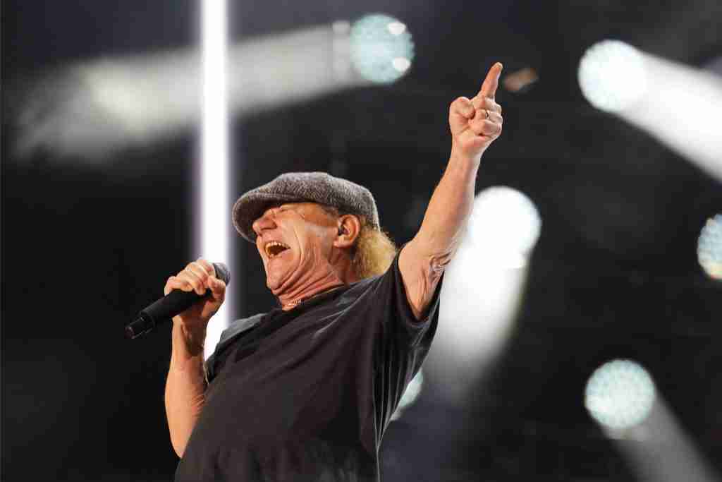 Arlington, Texas, USA: Brian Johnson, vocalist of the Australian rock band AC/DC, performs at the AT&T Stadium during their Power Up Tour on Monday April 14, 2025. (Photo by Javier Vicencio / Grand Prairie News)